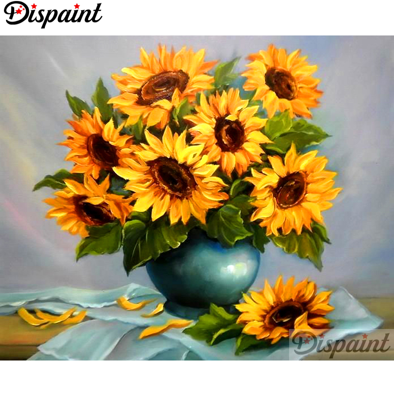 Embroidery Yellow Flower - Dispaint كامل مربع/الحفر المستديرة 5D DIY
