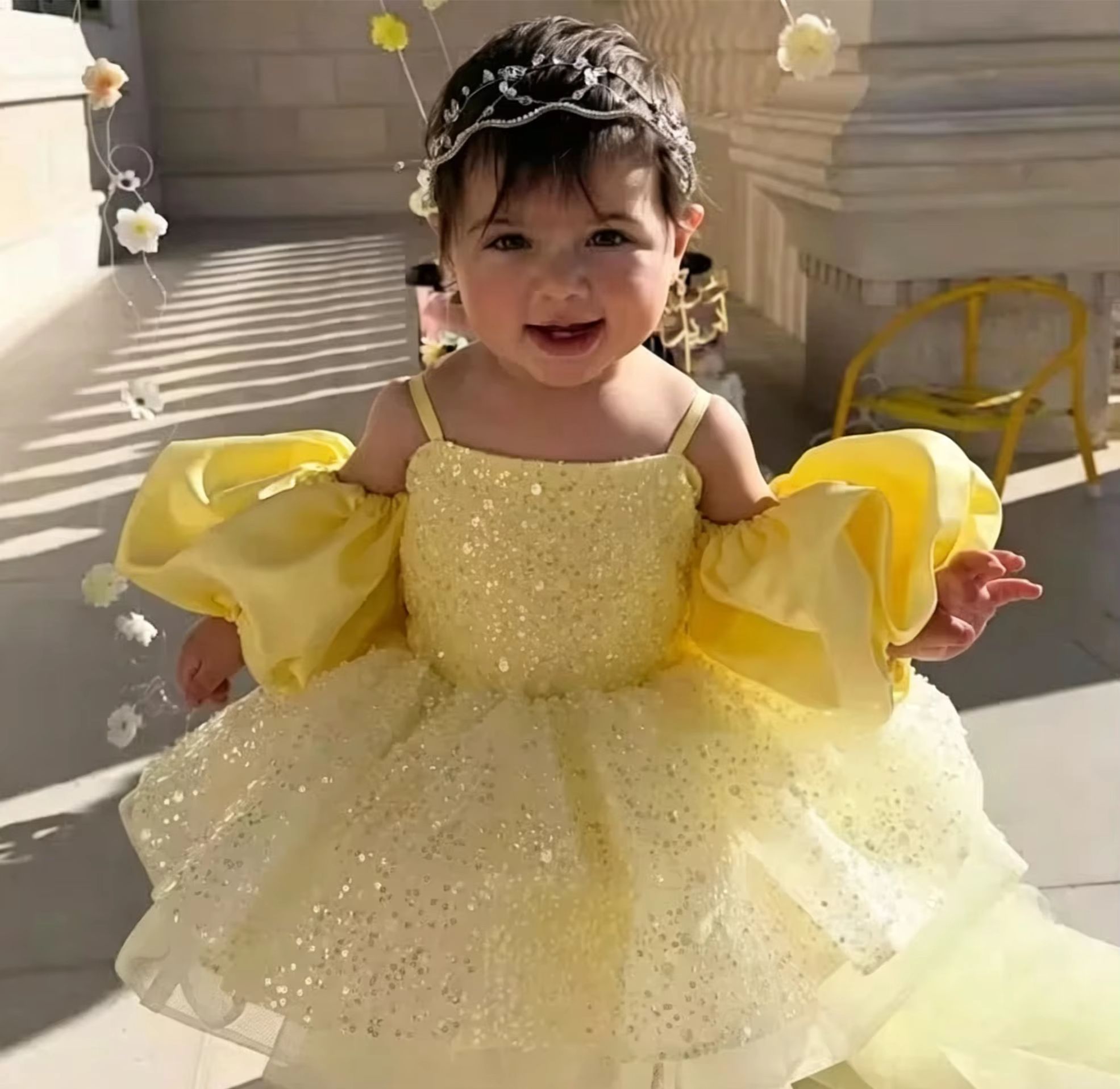 Embroidery Yellow Flower - فساتين لطيفة للفتيات الصغيرات باللون الأصفر