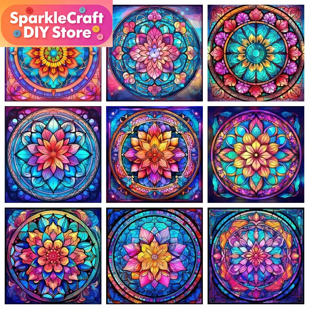 Embroidery Flower - لوحة ماسية بتصميم زهرة الماندالا، تطريز