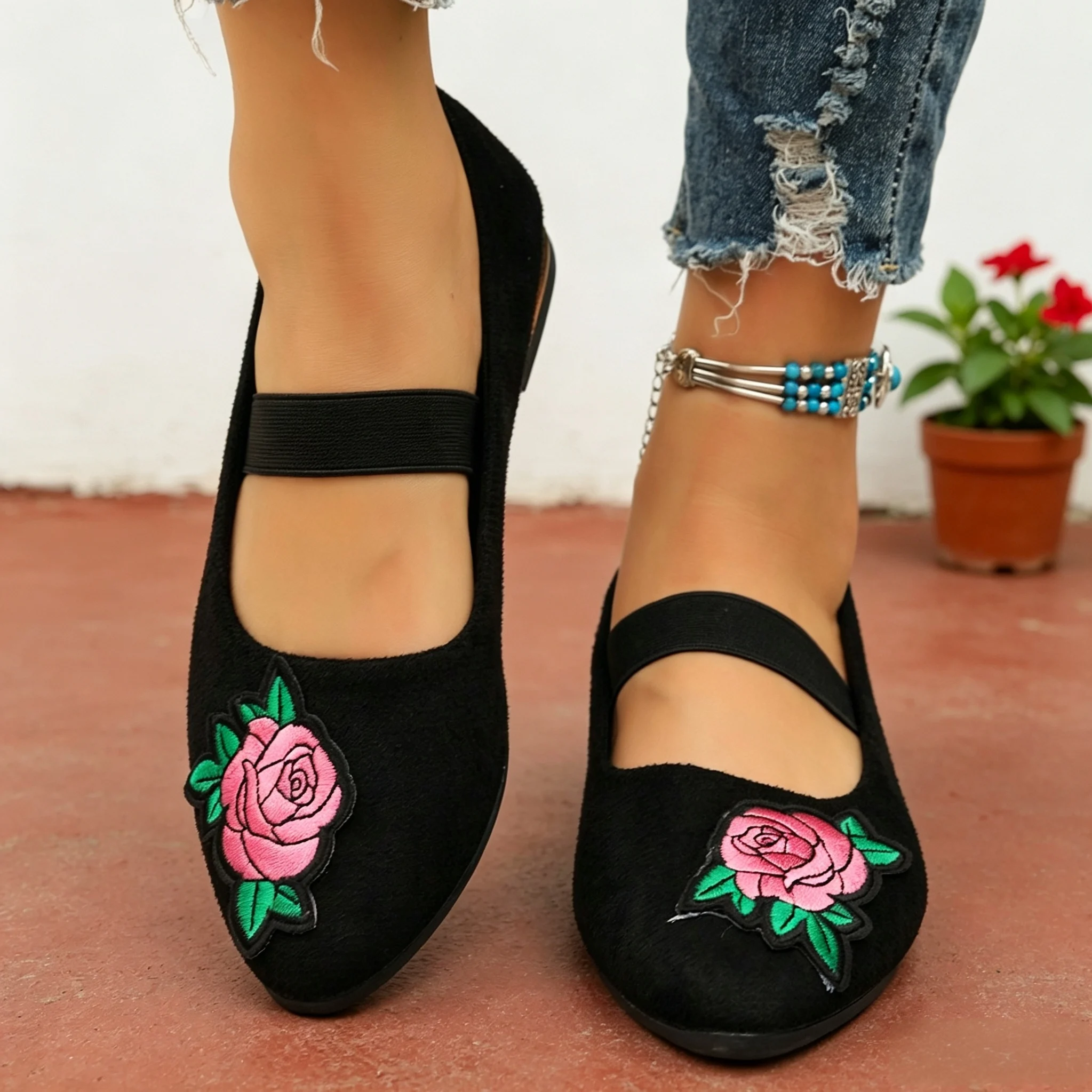 Embroidery Flower - أحذية نسائية خريفية بتصميم بوهو عتيق