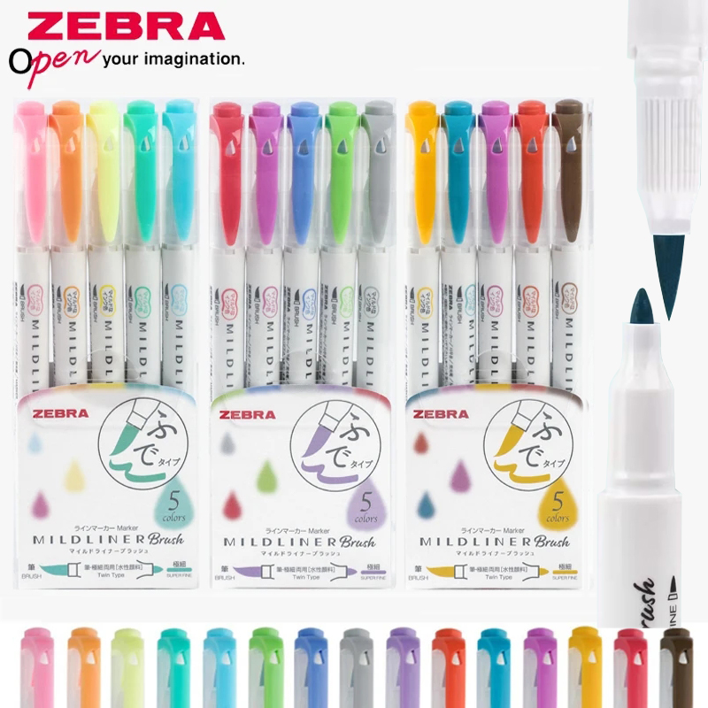 Zebra Pen Mildliner - أقلام تحديد فرشاة Mildliner WFT8 من