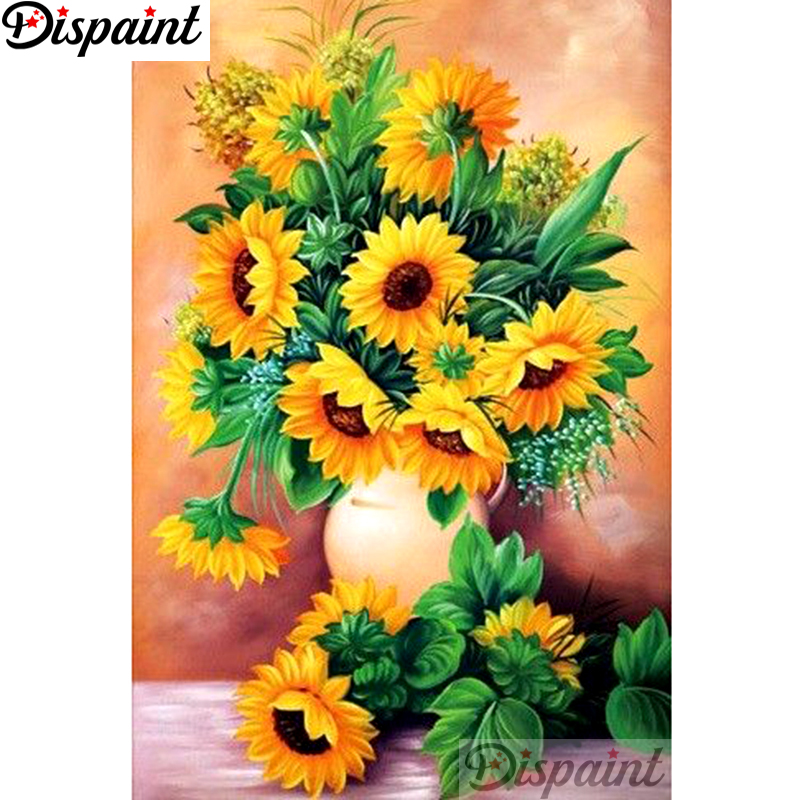 Embroidery Yellow Flower - Dispaint كامل مربع/الحفر المستديرة 5D DIY