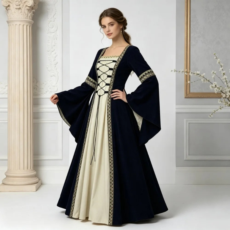 Embroidery Dress - فستان طويل أوروبي عتيق بتصميم نبيل