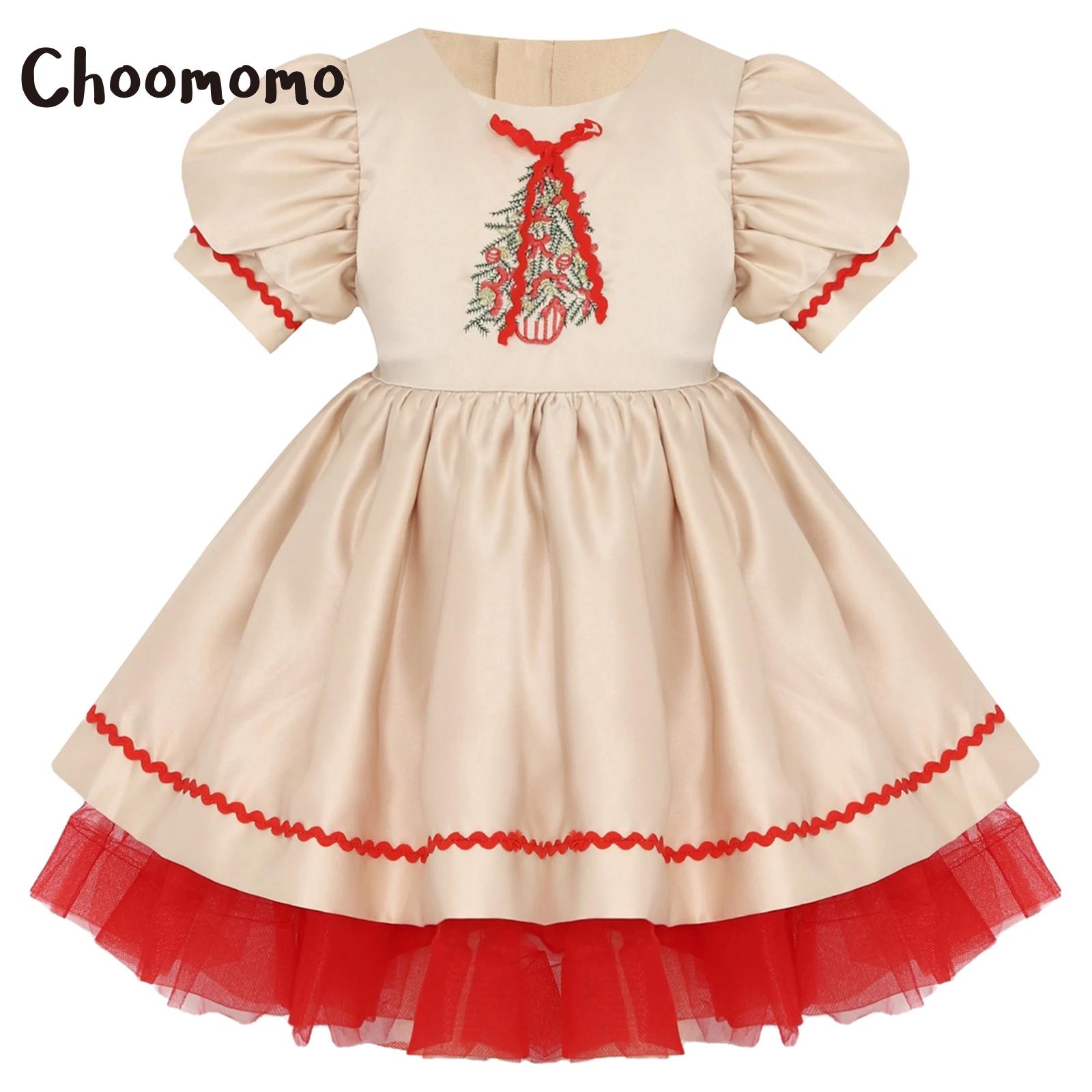 Embroidery Dress - فستان سانتا للكريسماس للفتيات الصغيرات بنمط