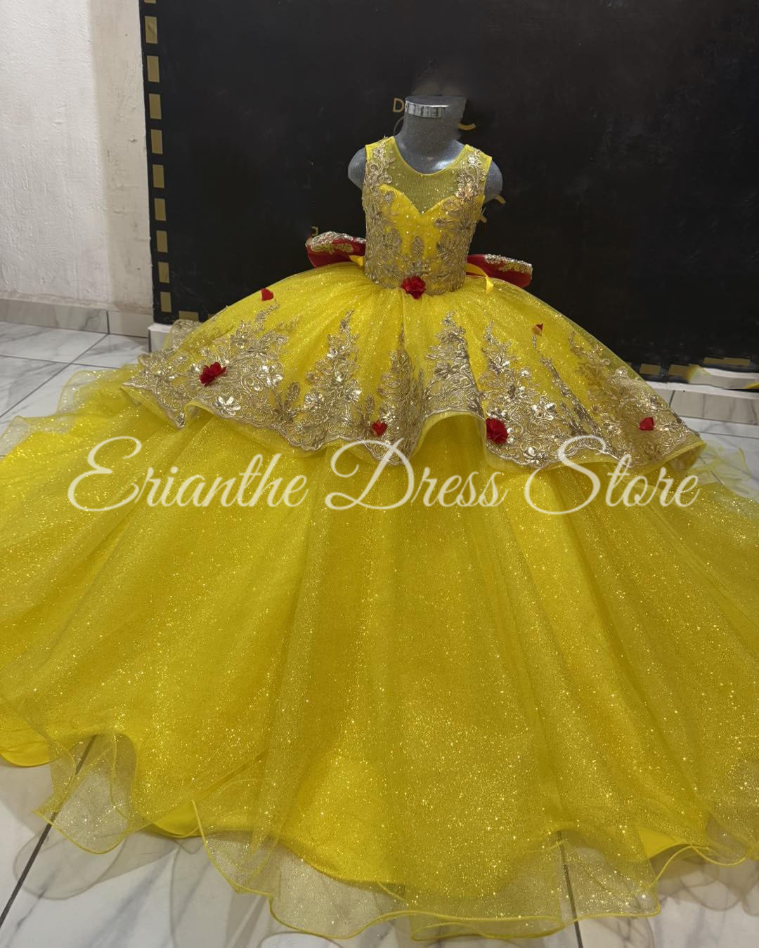 Embroidery Yellow Flower - فستان فتاة الزهور الصفراء لحفلات الزفاف