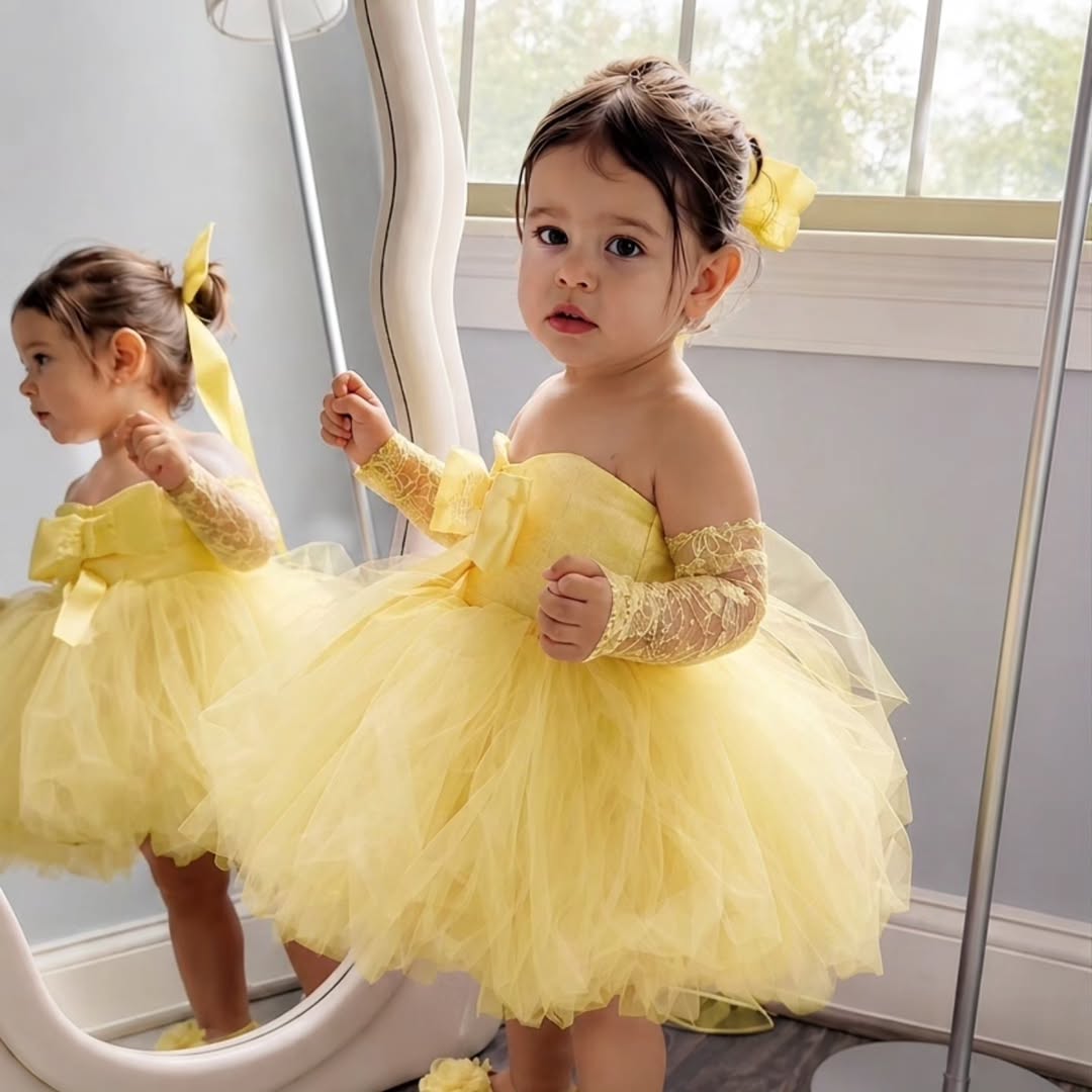 فستان الأميرة الأصفر للفتيات ل - مراجعة Embroidery Yellow Flower وسعره
