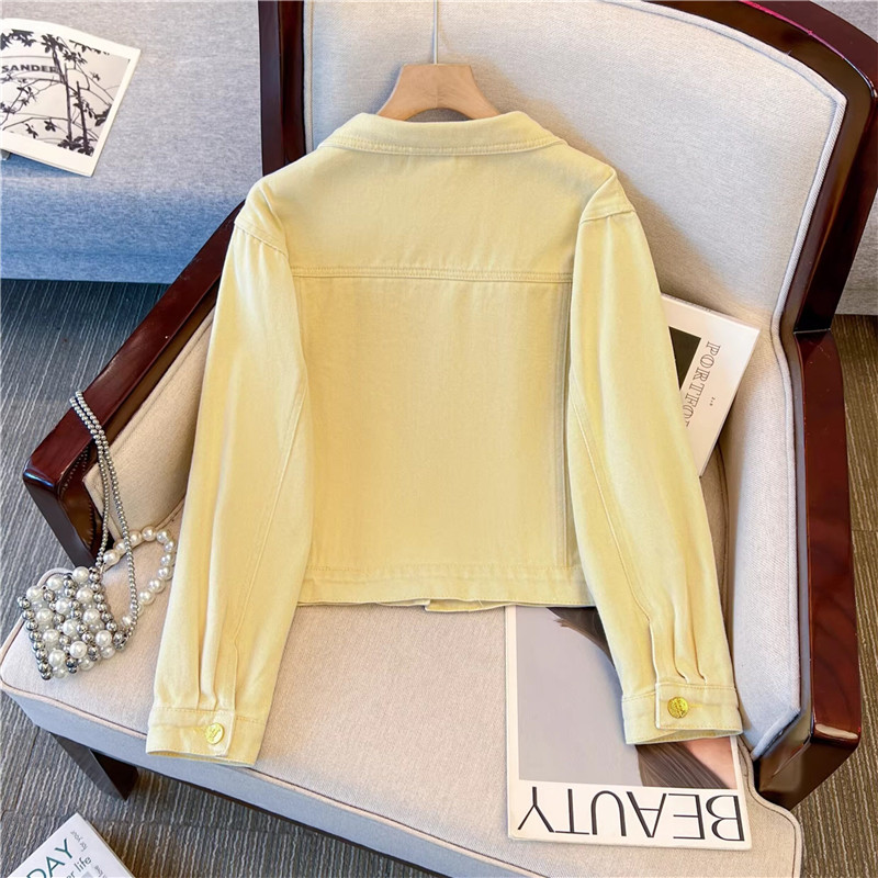 جاكيت جينز نسائي قصير أصفر بتط - مراجعة Embroidery Yellow Flower وسعره