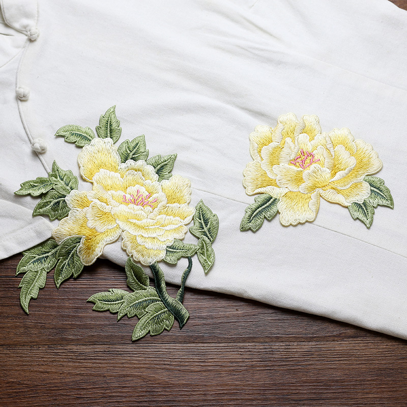 زوج واحد من الرقع المطرزة بالز - مراجعة Embroidery Yellow Flower وسعره