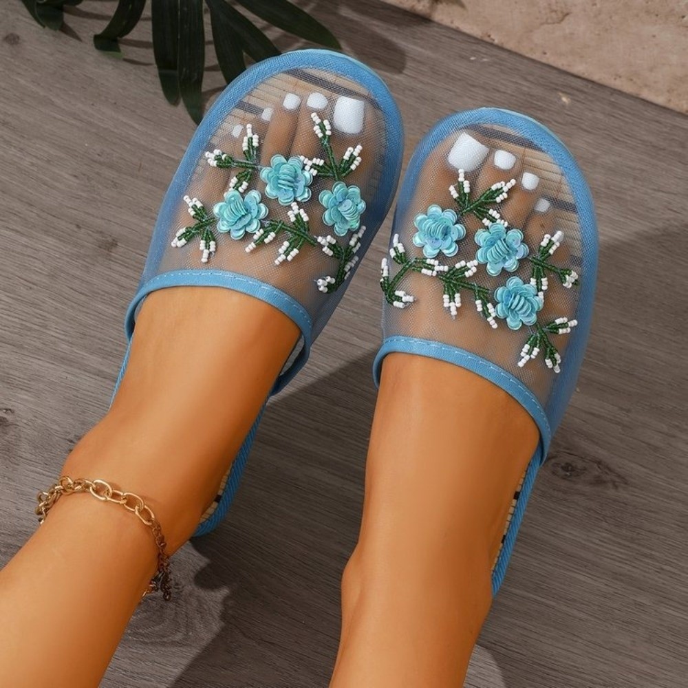 صنادل شبكية مطرزة بالزهور، نعل - مراجعة Embroidery Flower وسعره