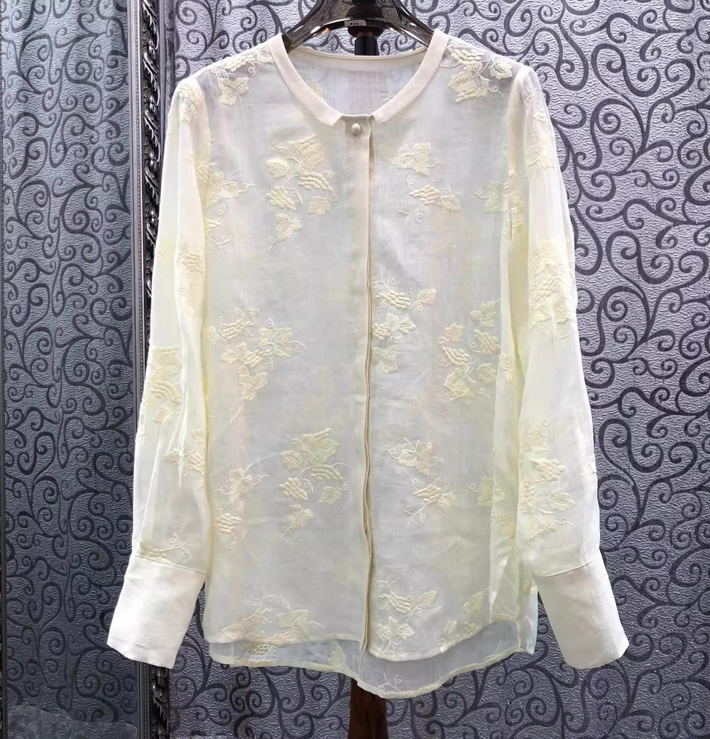 بلوزات نسائية عالية الجودة بتص - مراجعة Embroidery Yellow Flower وسعره